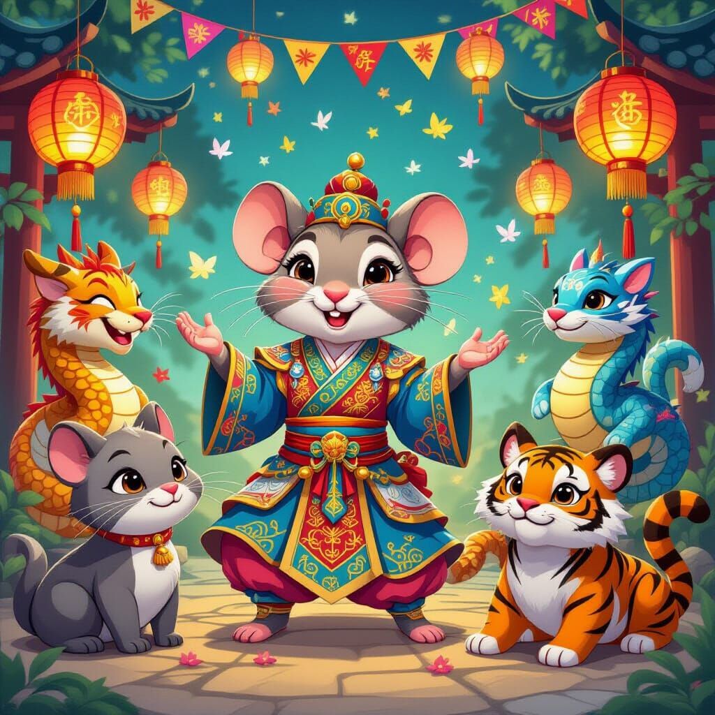 Aquarius Rat Celebrates Buddha with Zodiac Animals