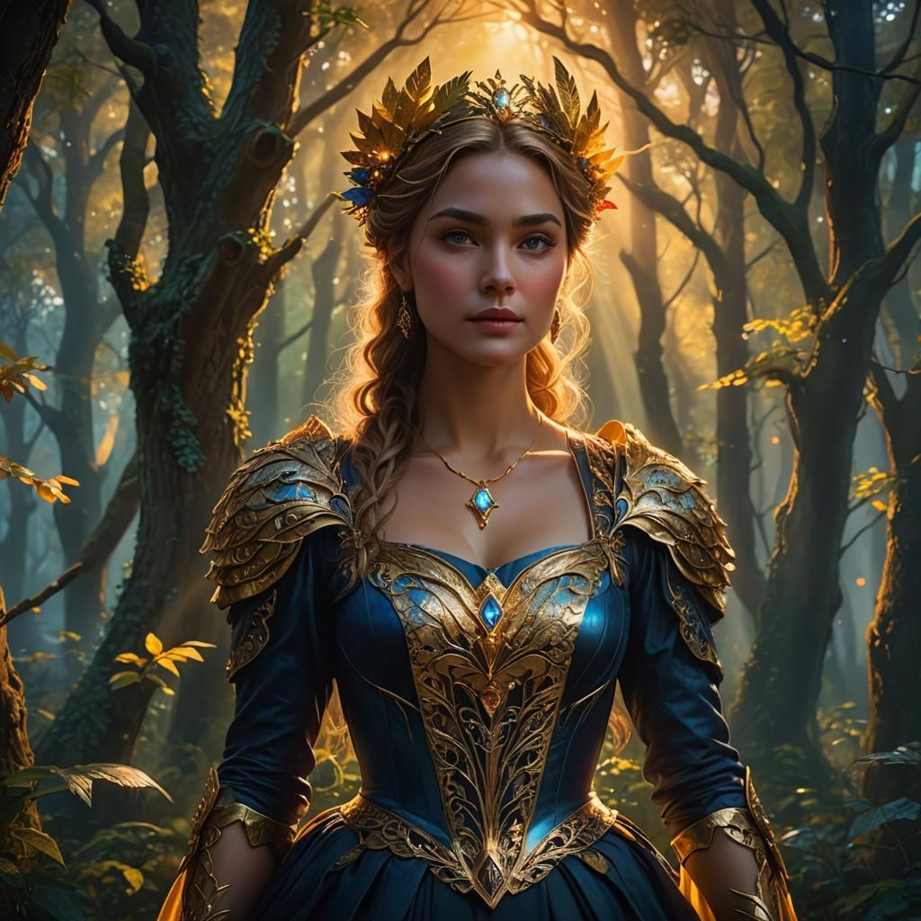 Radiant Lady in Enchanted Forest Concept Art