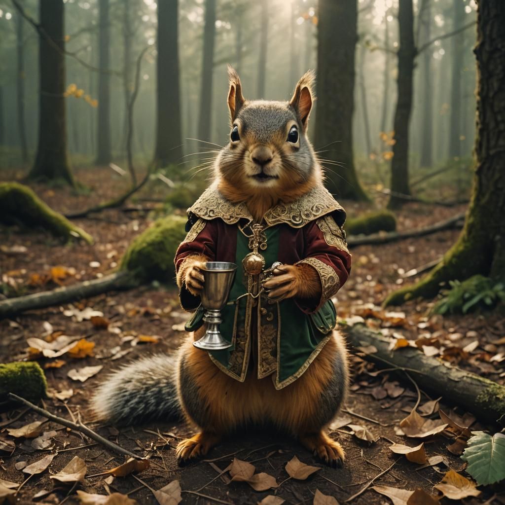 Squirrel in Shakespeare Costume with Goblet