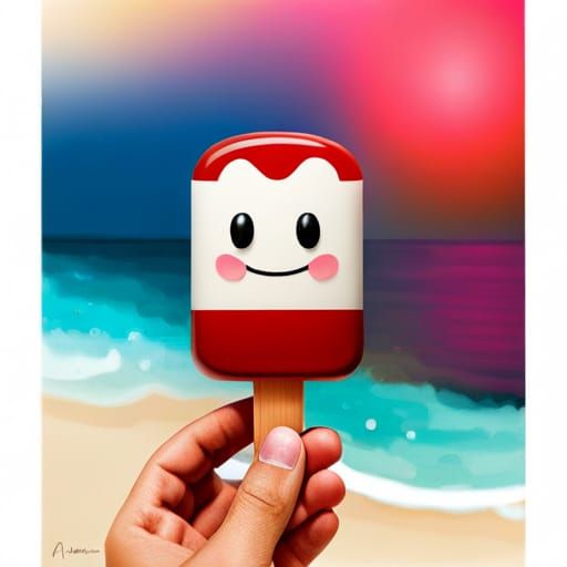 Smiling Cartoon Popsicle at the Beach