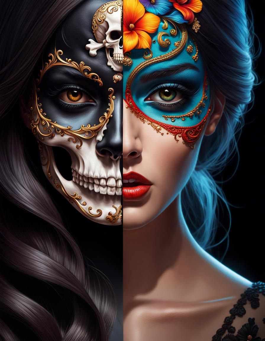 Duality: Woman and Skull in Hyperrealistic Art