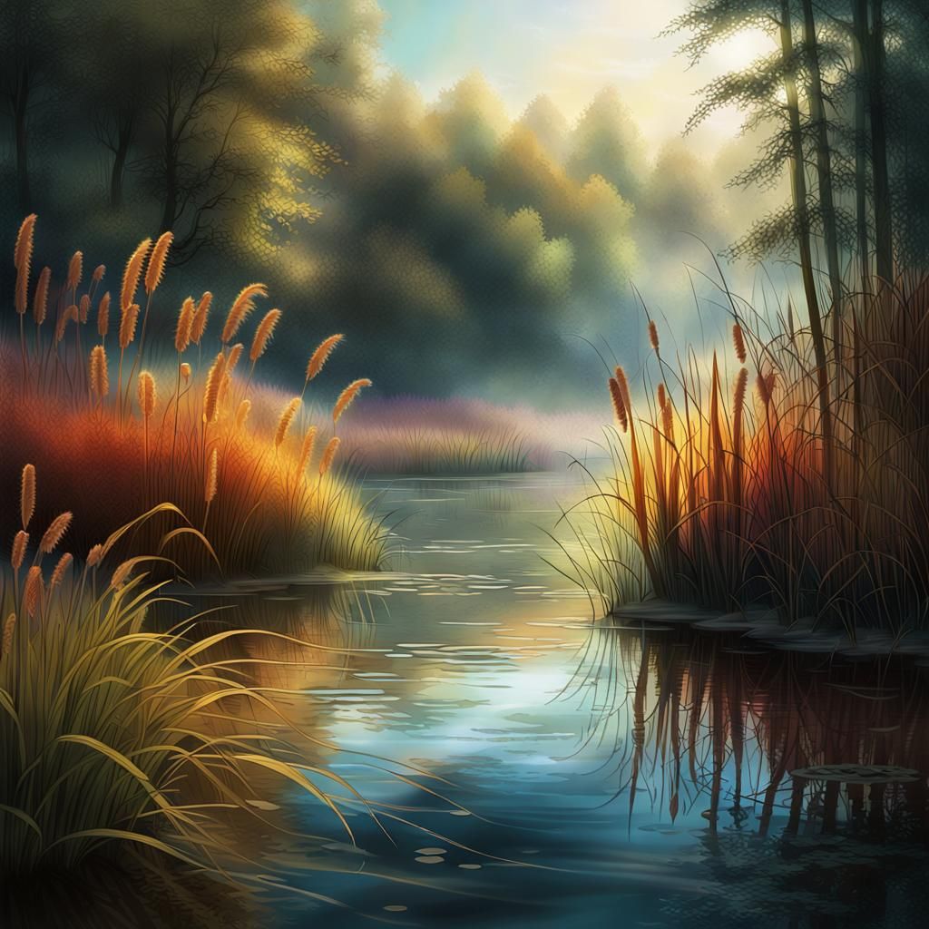 Woodland Lake Scene in Fantasy Concept Art
