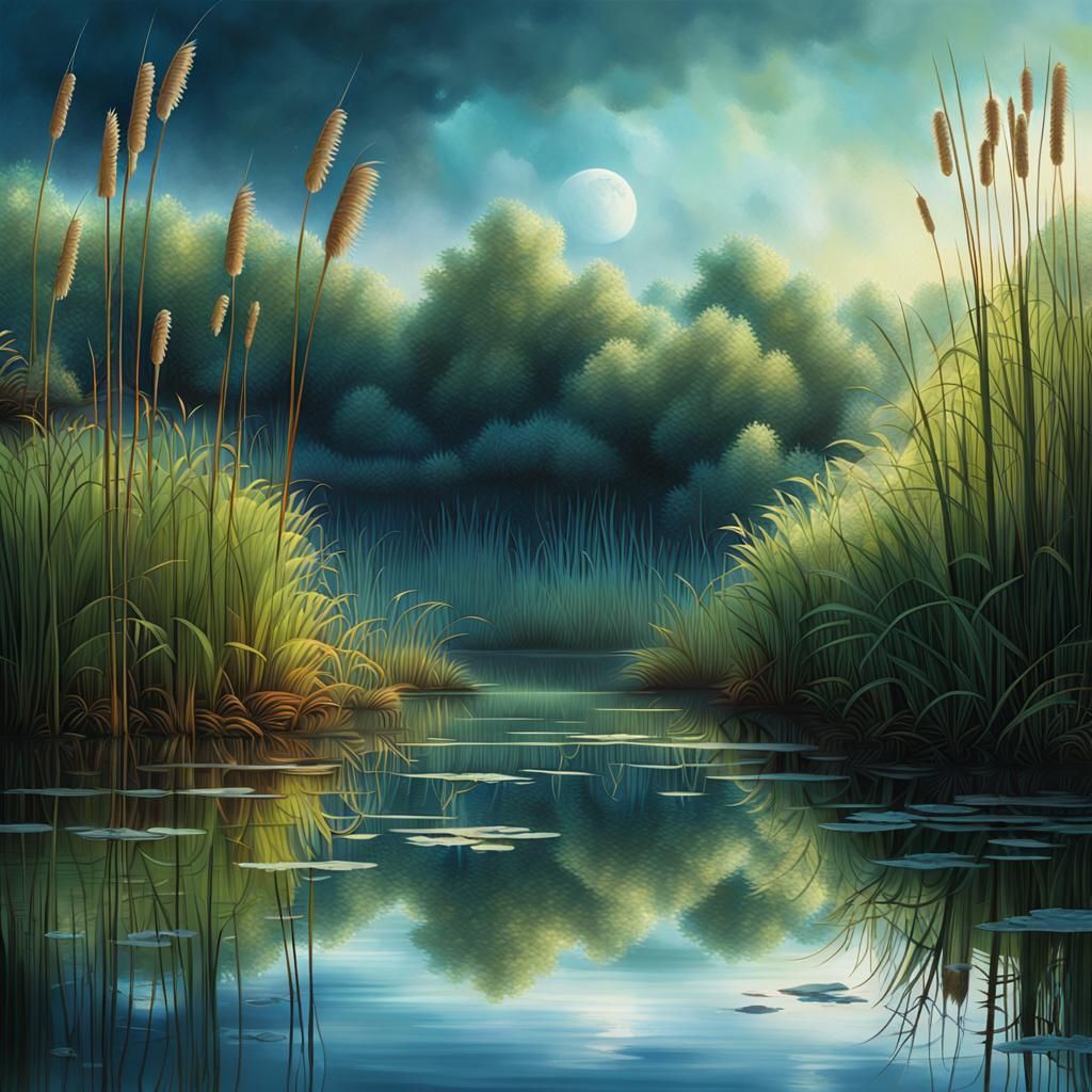Serene Woodland Lake Fantasy Landscape in Matte Painting Sty...