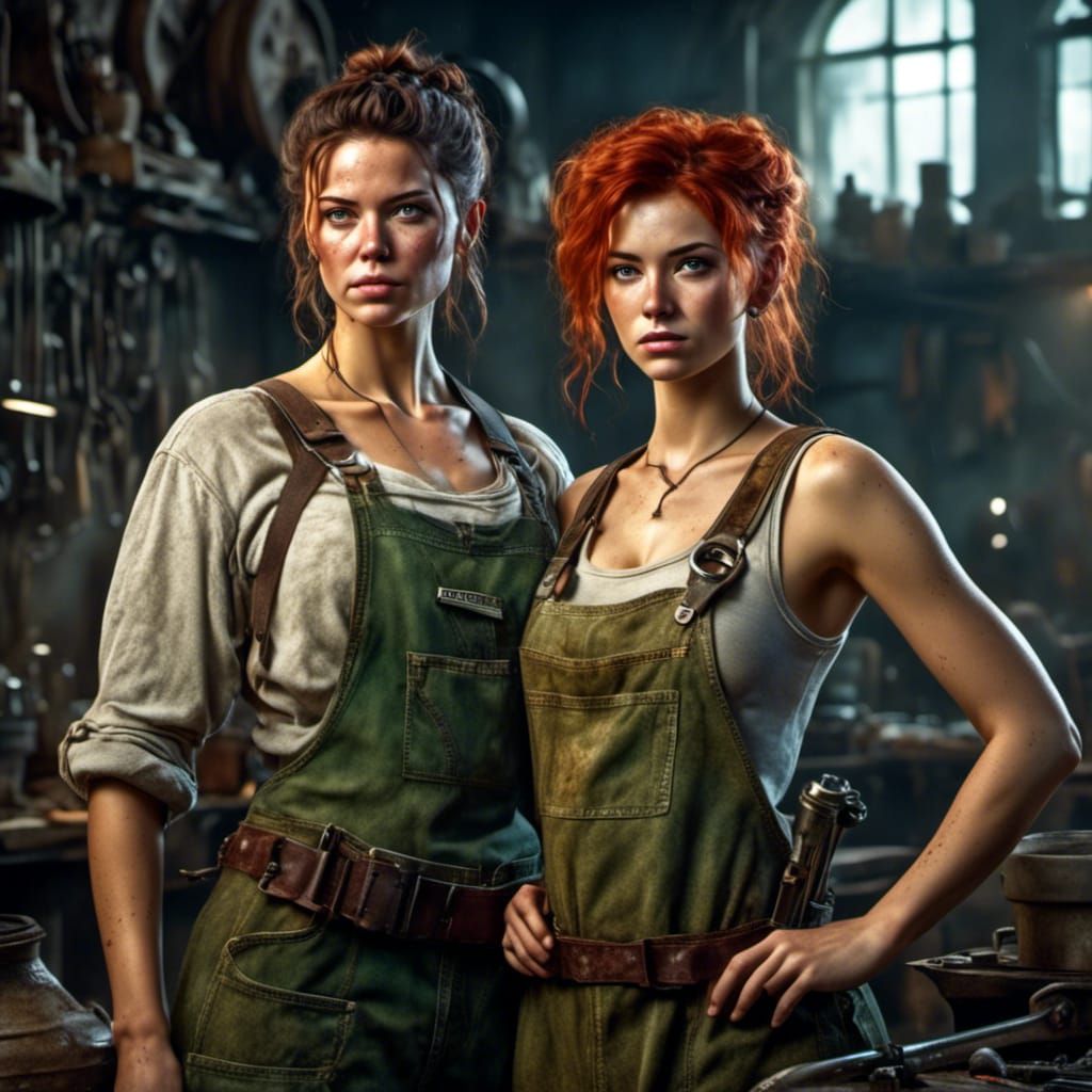 Beautiful Metis Mechanic in Post-Apocalyptic Workshop