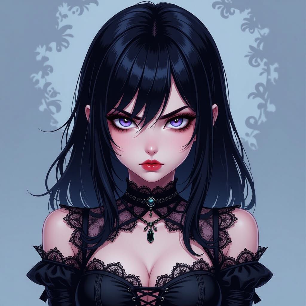 Anime Goth Girl in Dramatic Digital Art Style