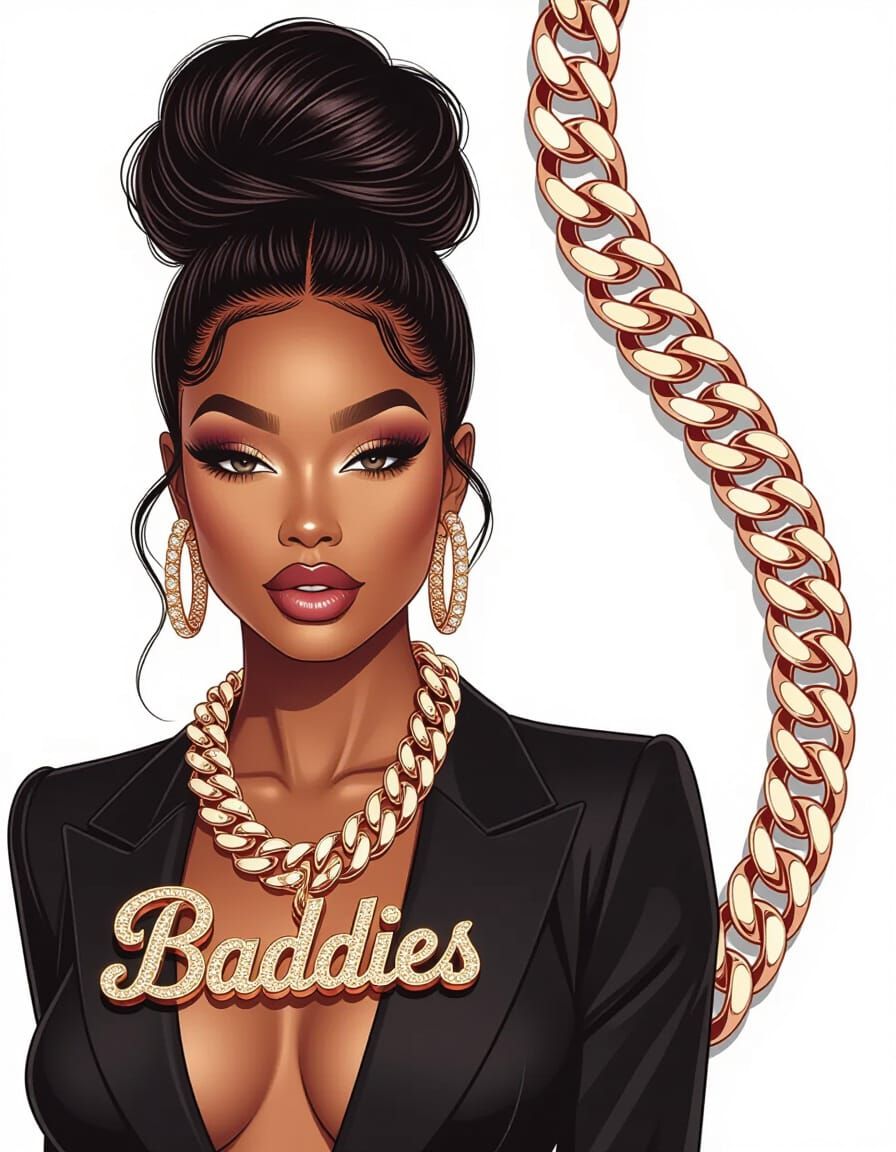 Elegant Woman with 'Baddies' Chain, Digital Art