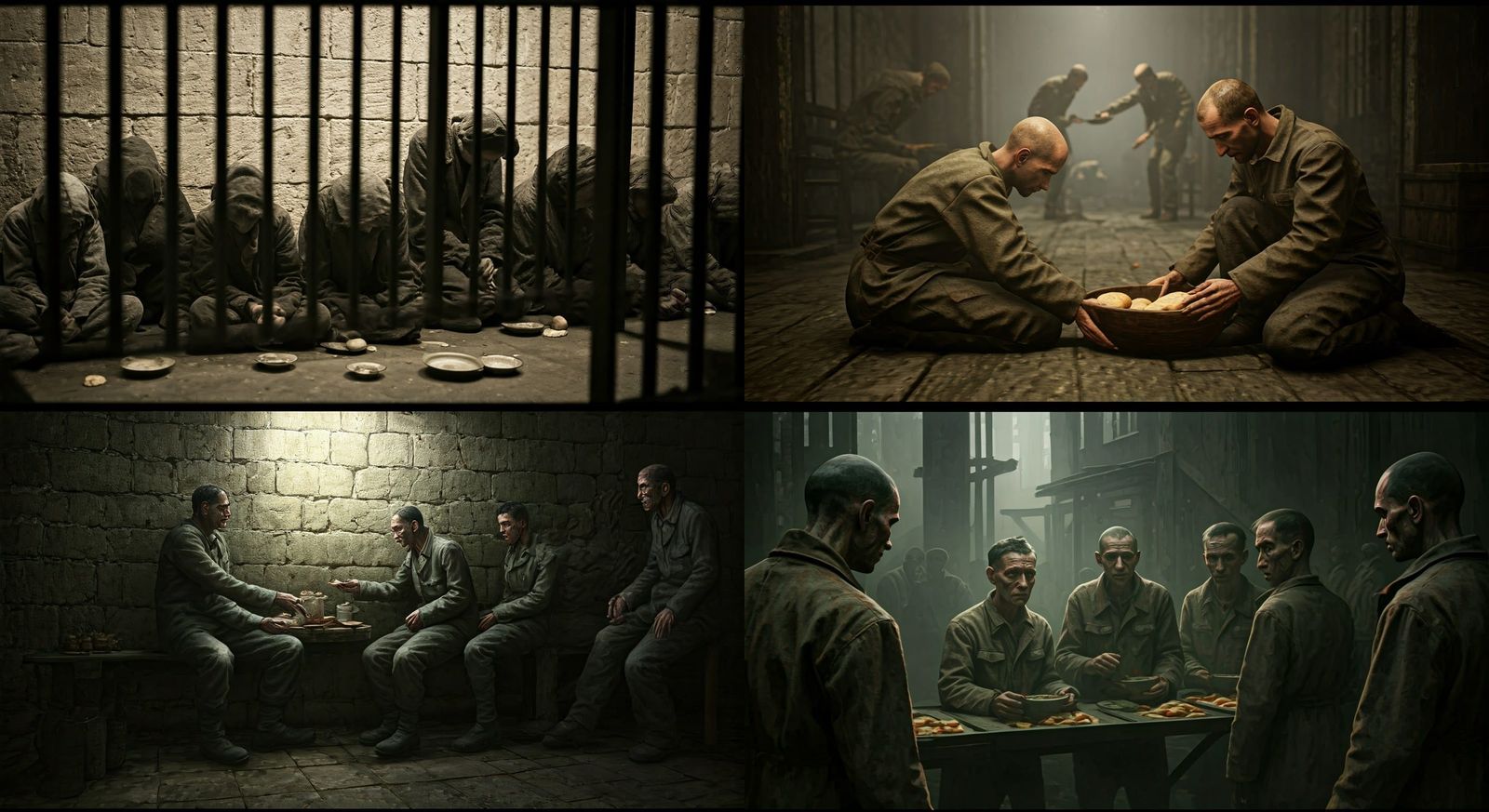 Dark Period Prisoners Receive Meager Food Rations in a Haunt...