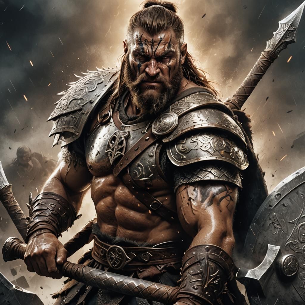 Barbarian Warrior with Runes, in Comic Book Style