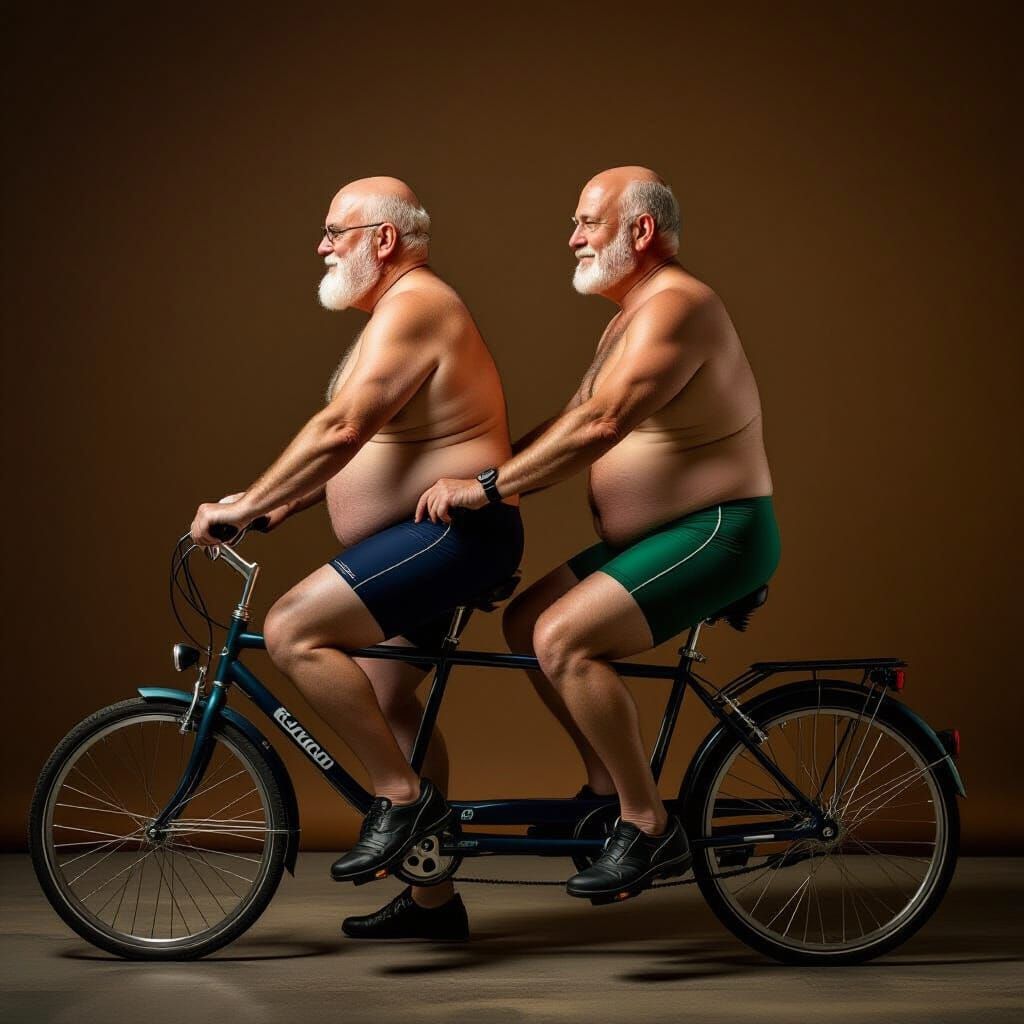 Two Bald Men on a Tandem Bicycle
