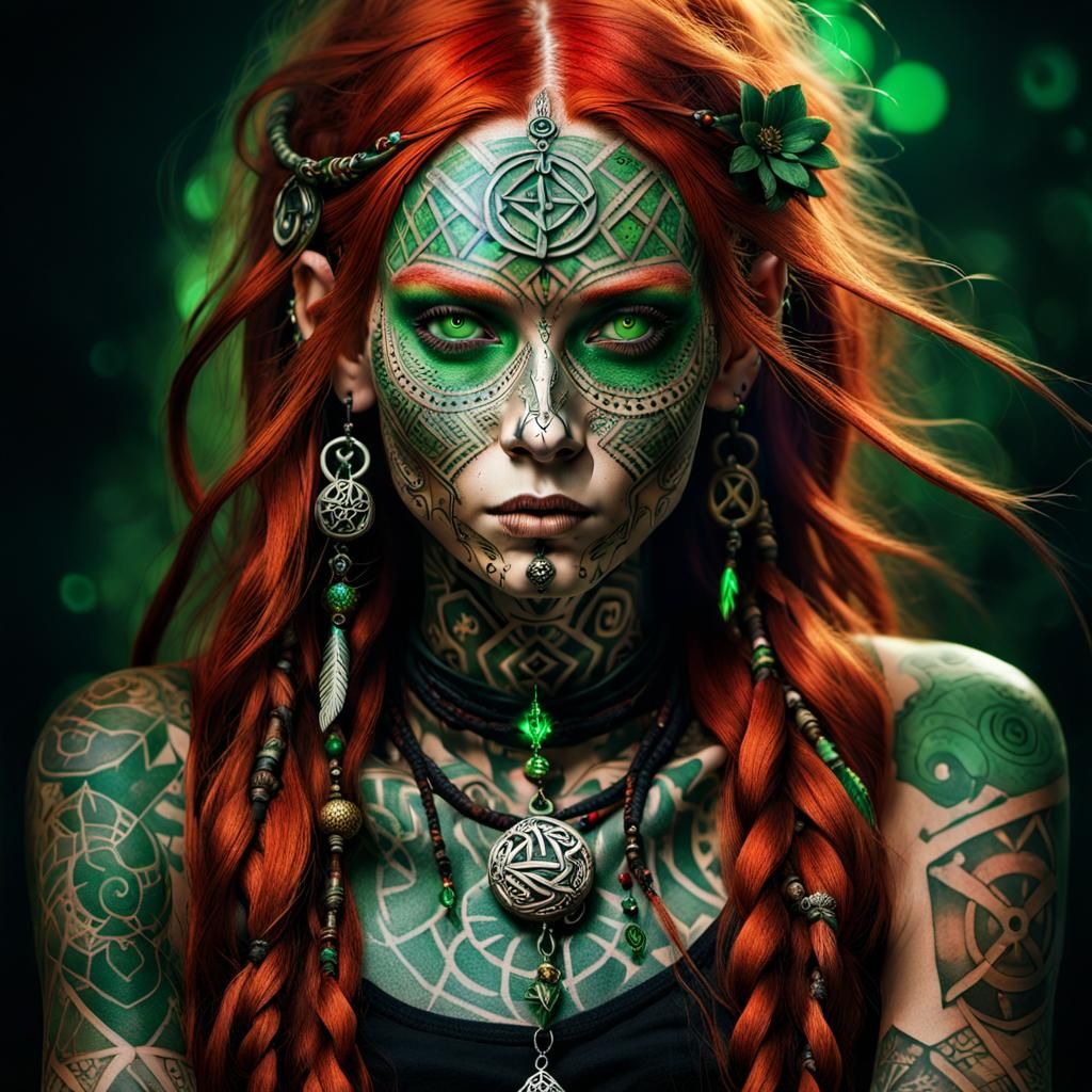 Scandinavian Woman with Runic Tattoos in Fantasycore Art
