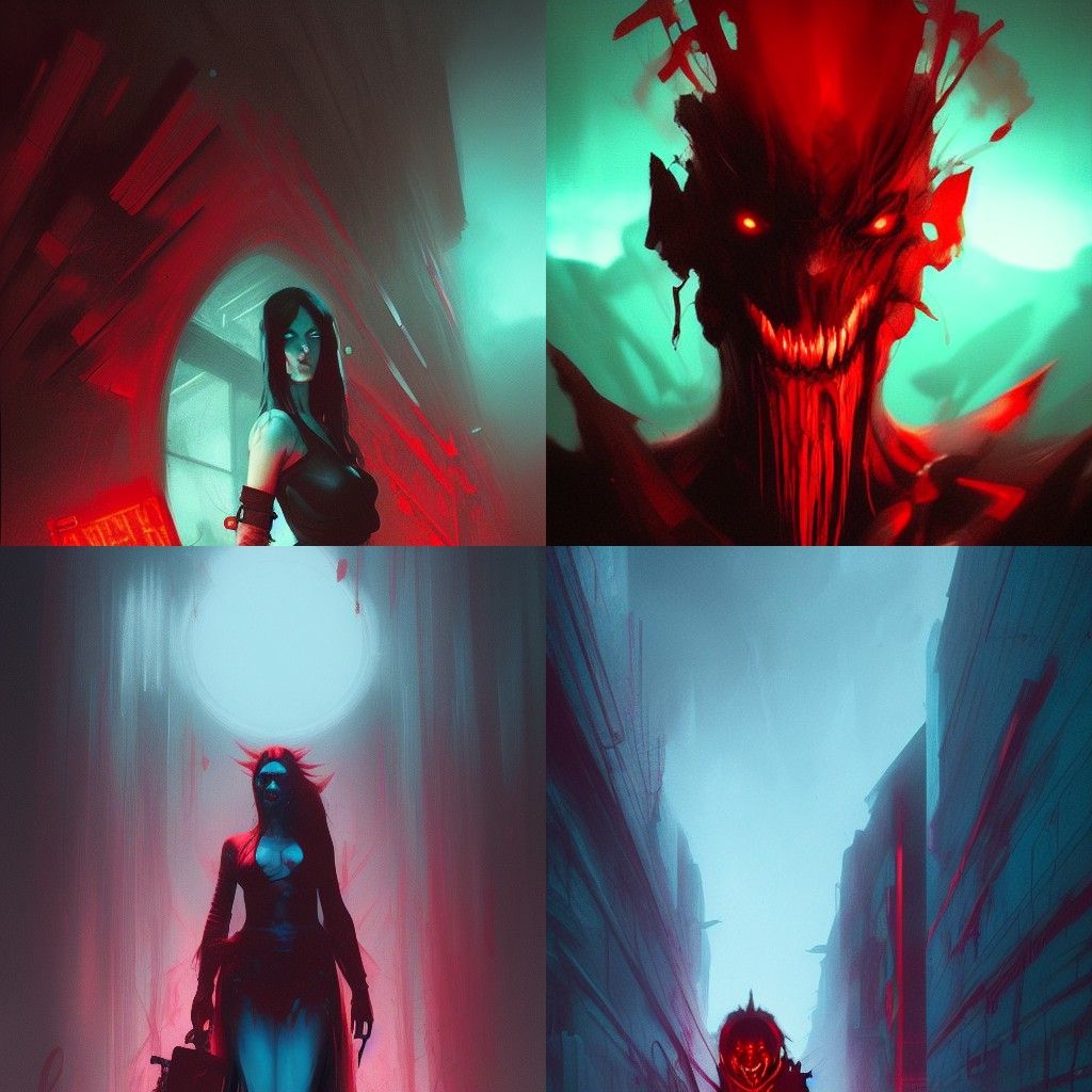 Sinister Cyberpunk Demon in Red and Cyan