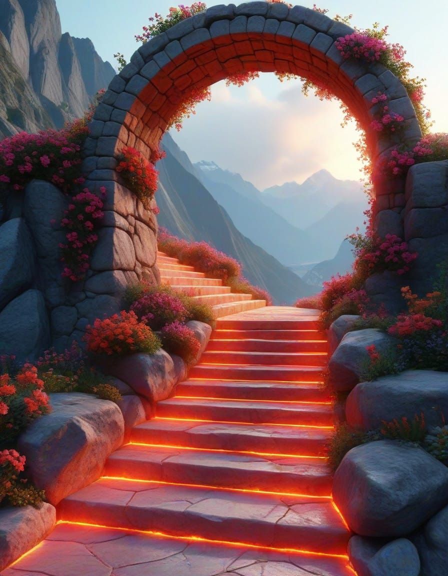 Whimsical Stairway to Enchanted Alpine Landscape