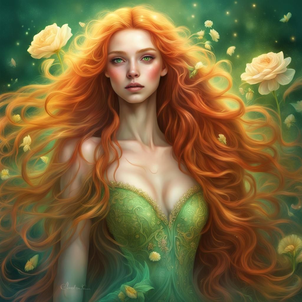 Mystical Princess Persephone Portrait in Golden Atmosphere