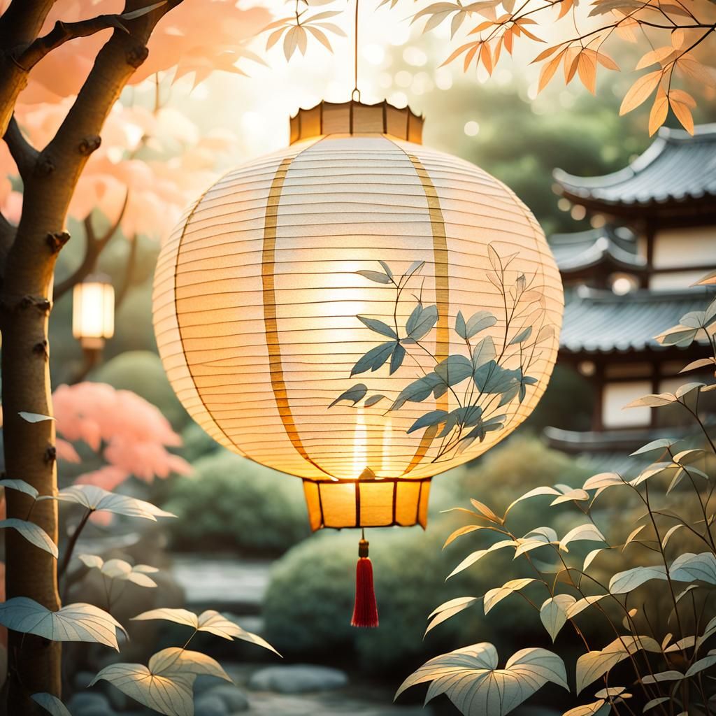 Traditional Japanese Paper Lantern in Soft Golden Light