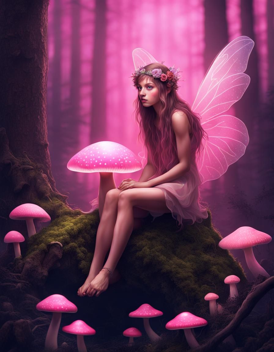 Forest Fairy on Bioluminescent Mushroom