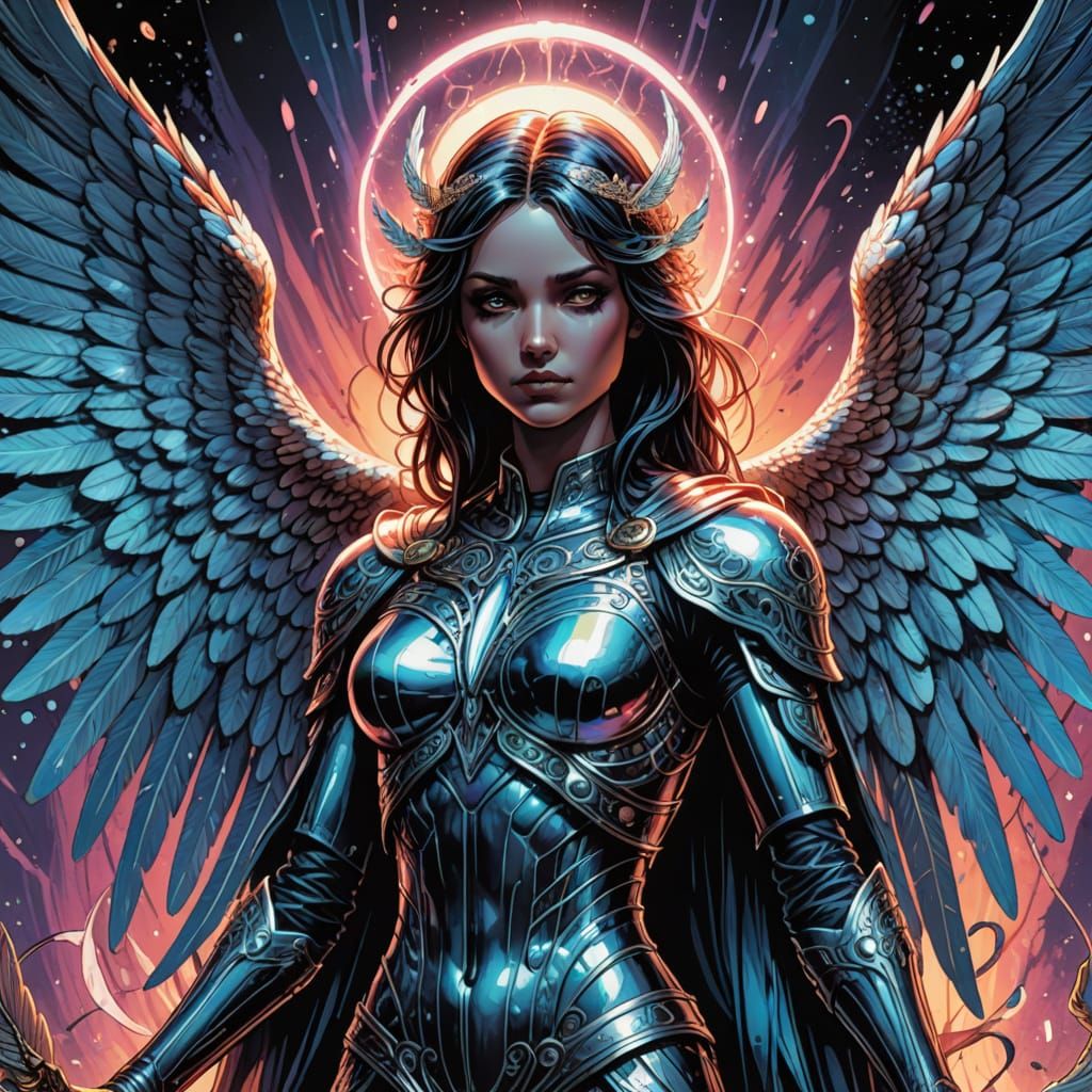 Vibrant Comic Book Angel of Death in Iridescent Wings