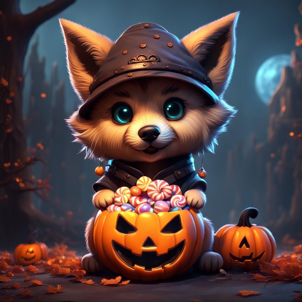 Wolf Cub with Halloween Candy, Fantasy Concept Art