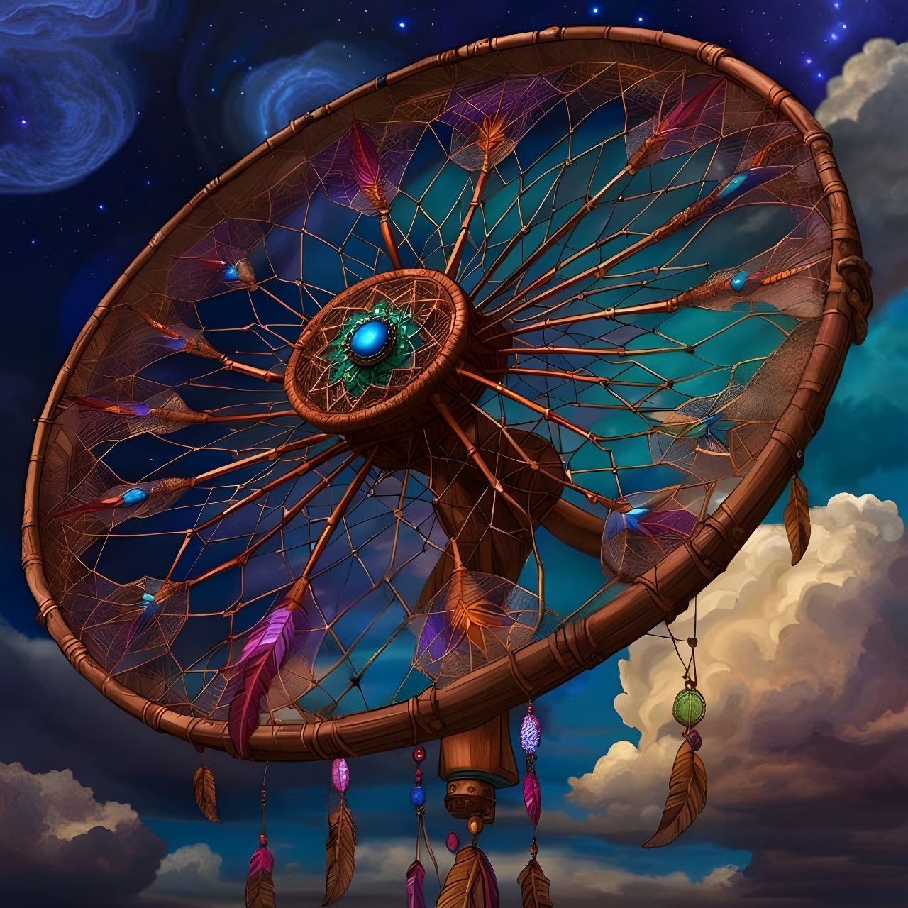 Dreamcatcher with Woven Feathers in Hyperdetailed Style