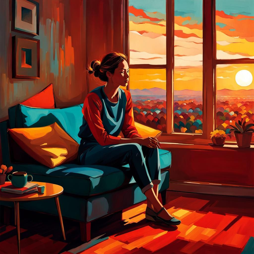 Woman in Golden Hour Light: Romantic Illustration