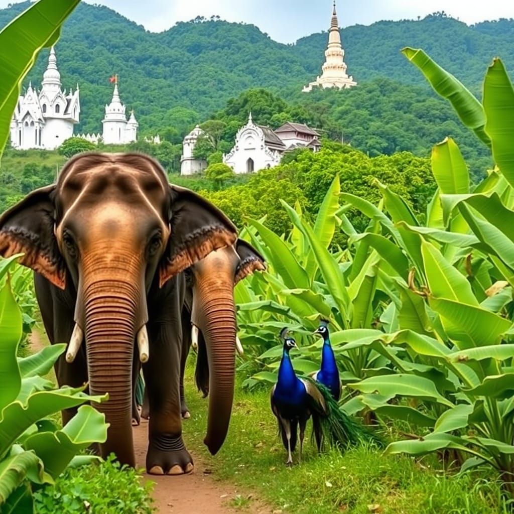 Elephants and Peacocks in Thailand