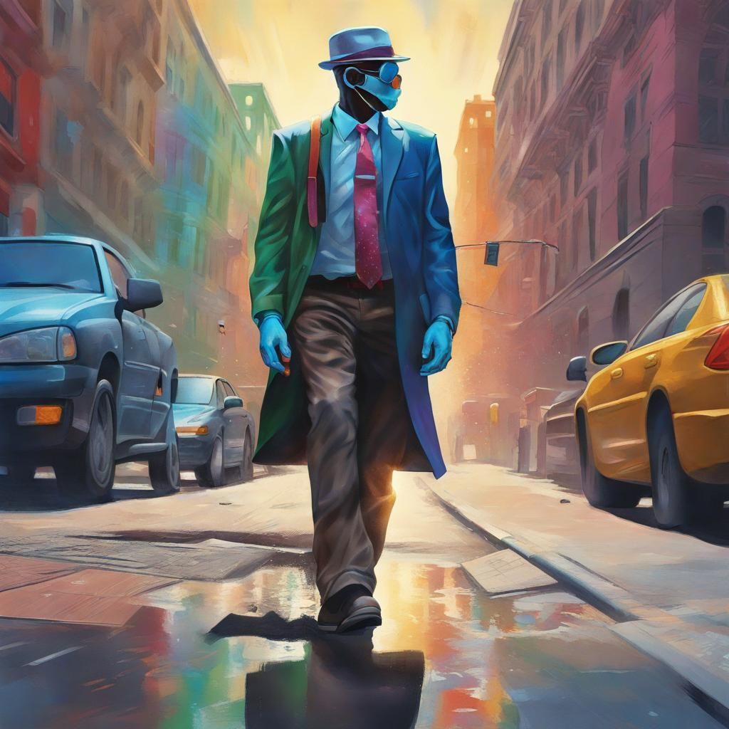 Hyperrealistic Visible Invisible Man in City Concept Art