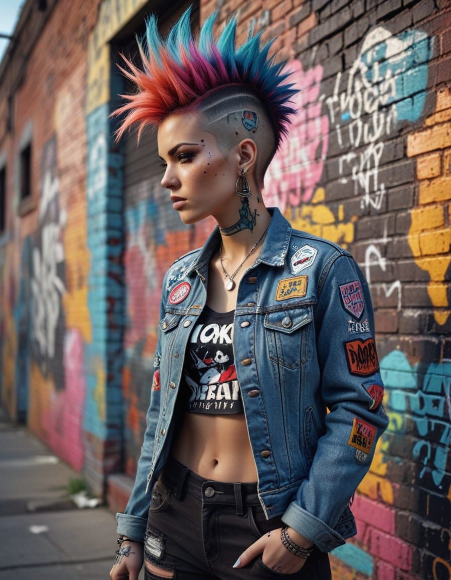 Punk Woman in Urban Street Art Style