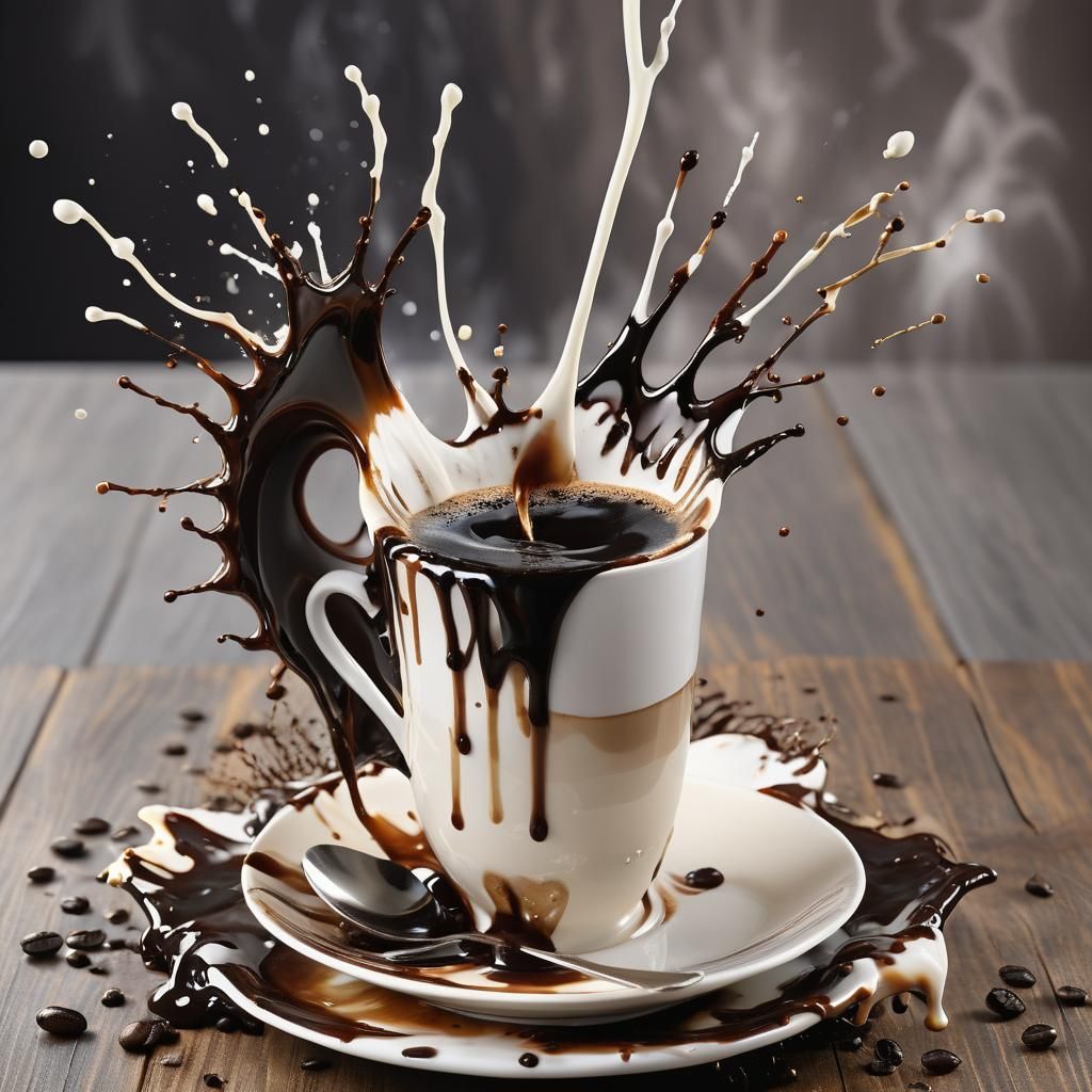 Coffee Cup Explosion in Splash Art Style