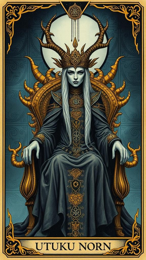 Majestic Norn Queen Tarot Card in Alcohol Ink Style