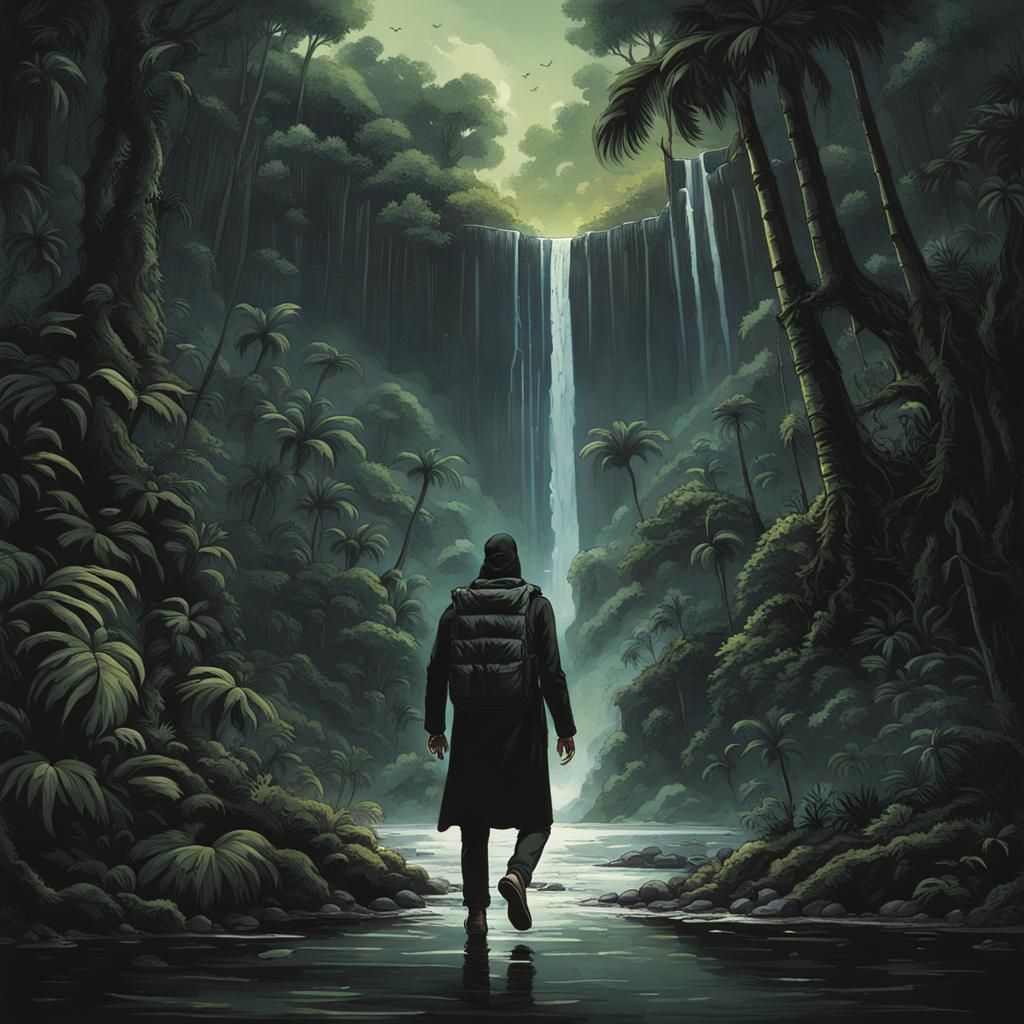 Sinister Figure in Rainforest at Night