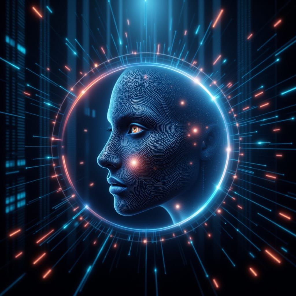 Cyberpunk Deity Soars Through Digital Realm