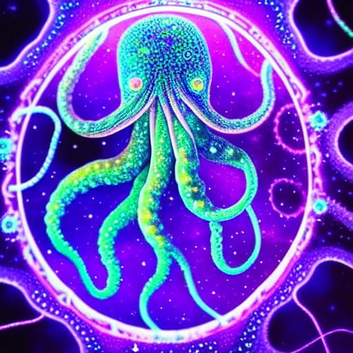 Eldritch Galaxy Octopus of Crystal and Stars