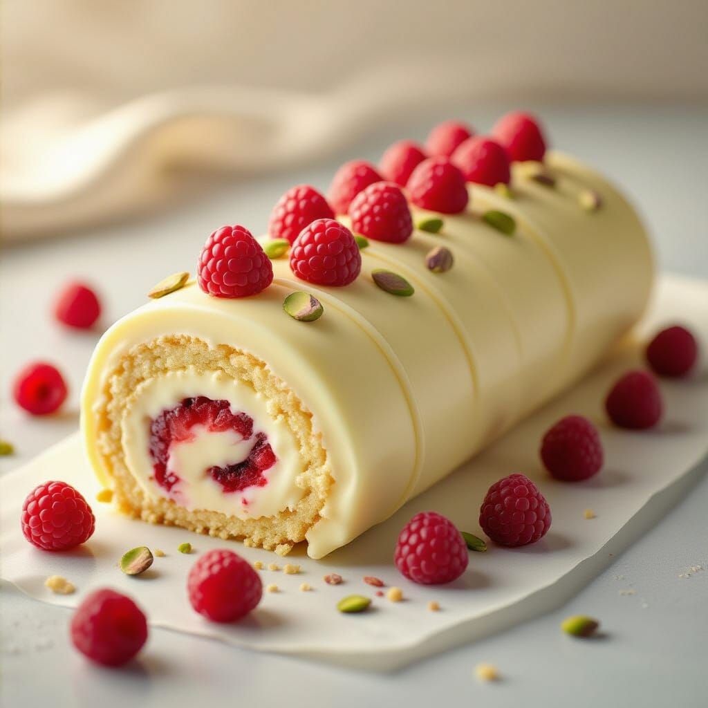 Hyperrealistic Raspberry Pistachio Roulade Digital Art