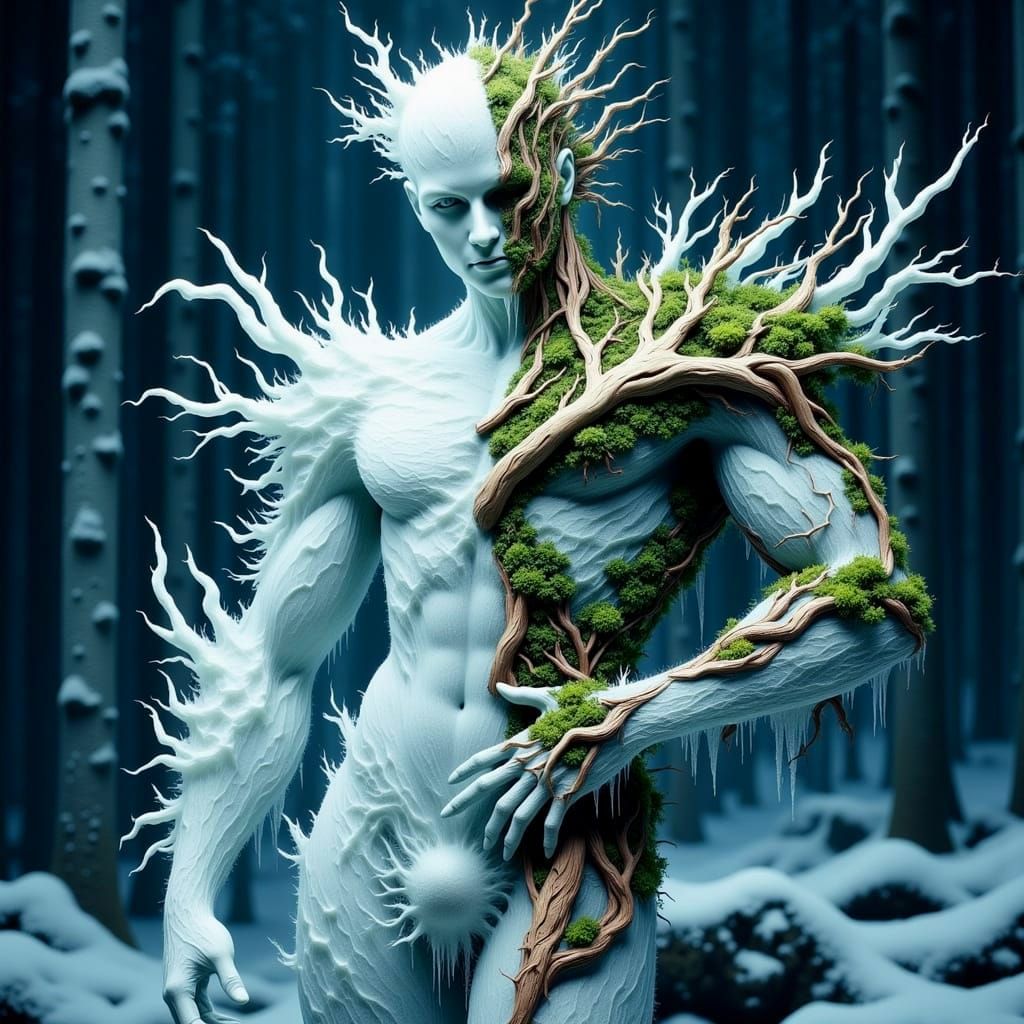 Seductive Winter King Made of Ice and Wood