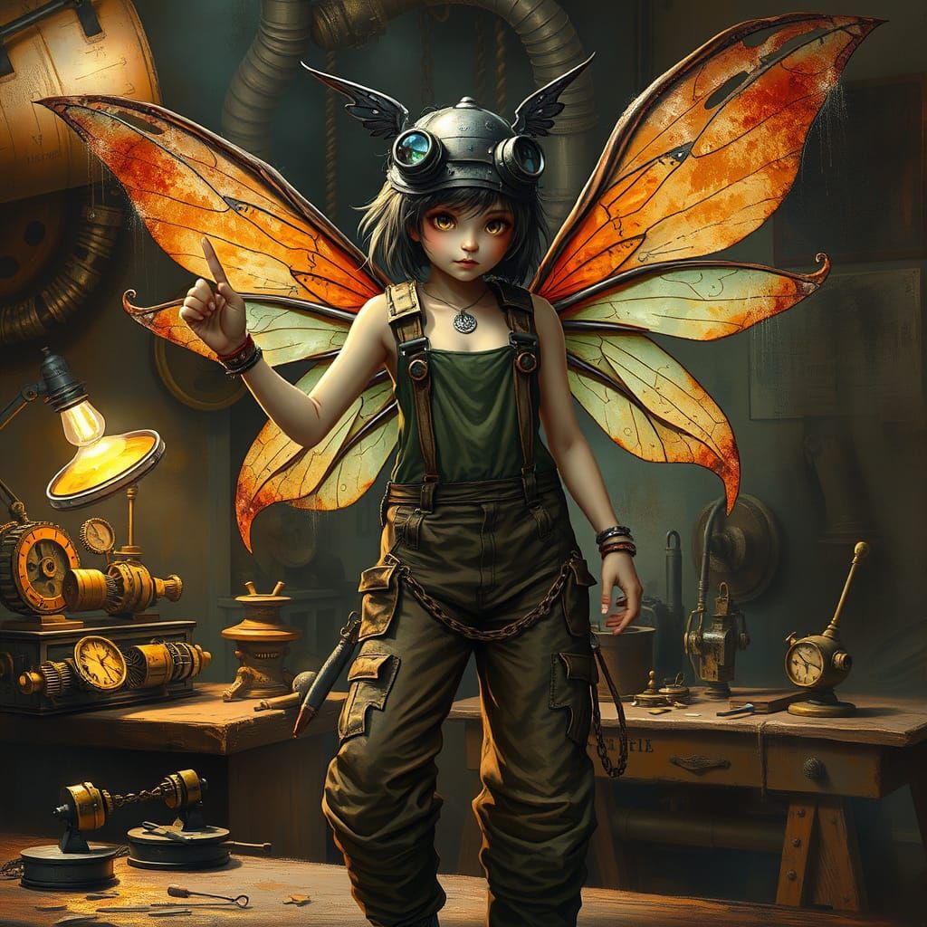 Steampunk Fairy Mechanic with Gear-Wings