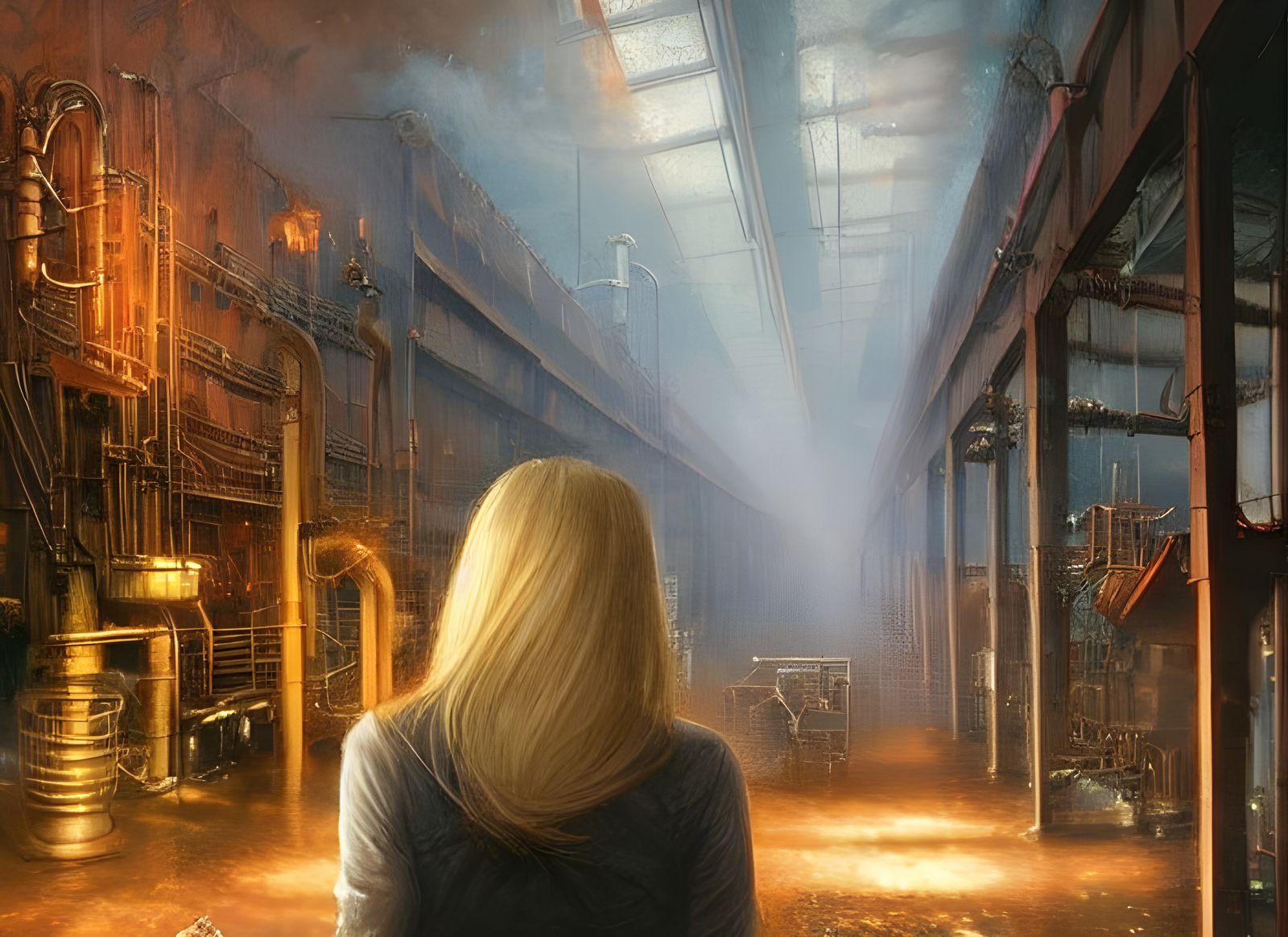 Ethereal Blonde Girl Explores Industrial Boiler Room