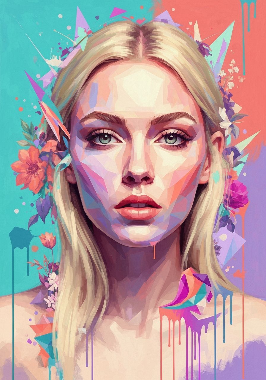 Abstract Surrealist Portrait in Geometric Polygons