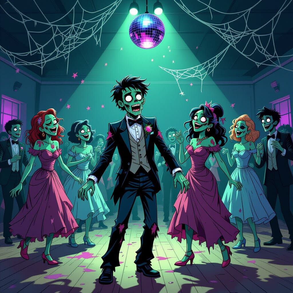 Zombie Prom Night: Undead Teens Dance in Eerie Gymnasium
