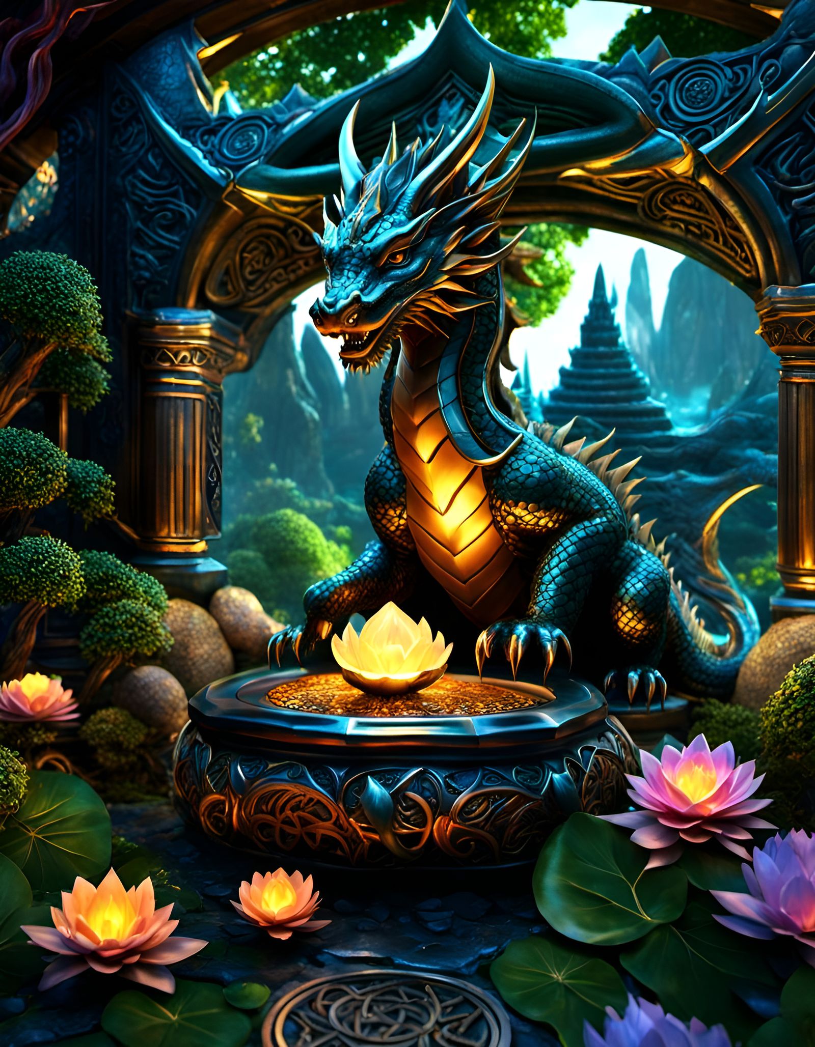 Emerald Dragon Temple with Celtic Sacred Geometry