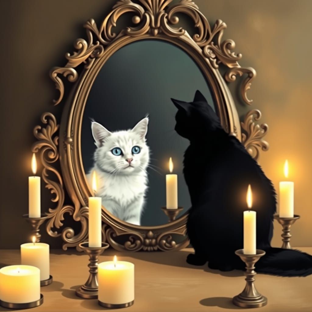 Elegant Cats in Candlelit Reflection