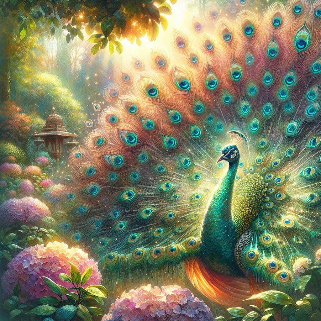 Hyper-Realistic Peacock Portrait in Lush Indian Garden