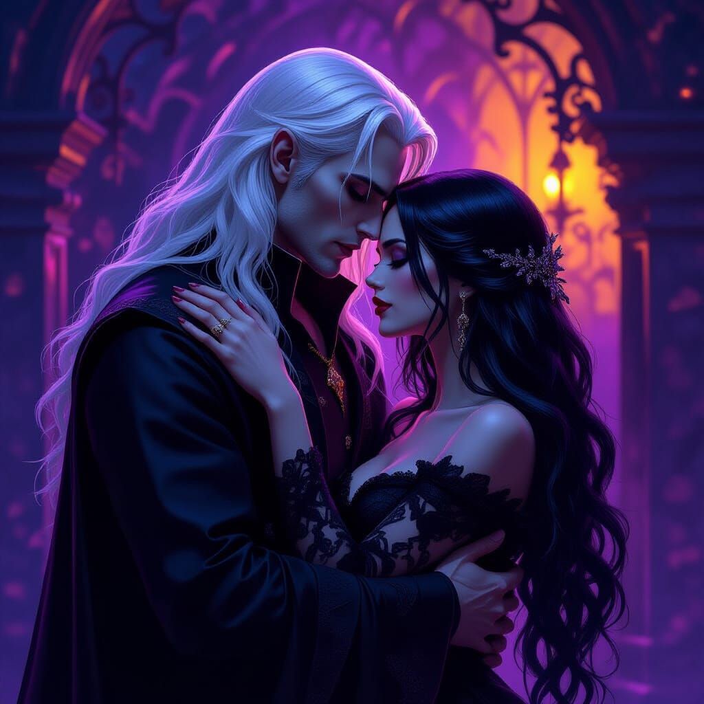 Gothic Vampire's Last Embrace in Eerie Light