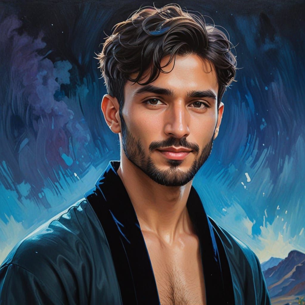 Serene Afghan Man in Velvet Robe