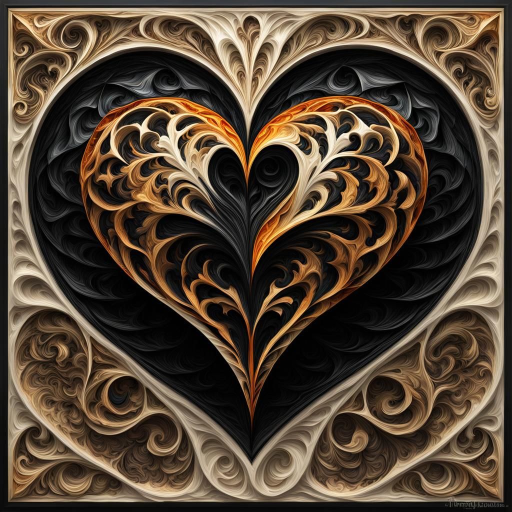 Fire and Water Hearts in Ornamental Impasto Style