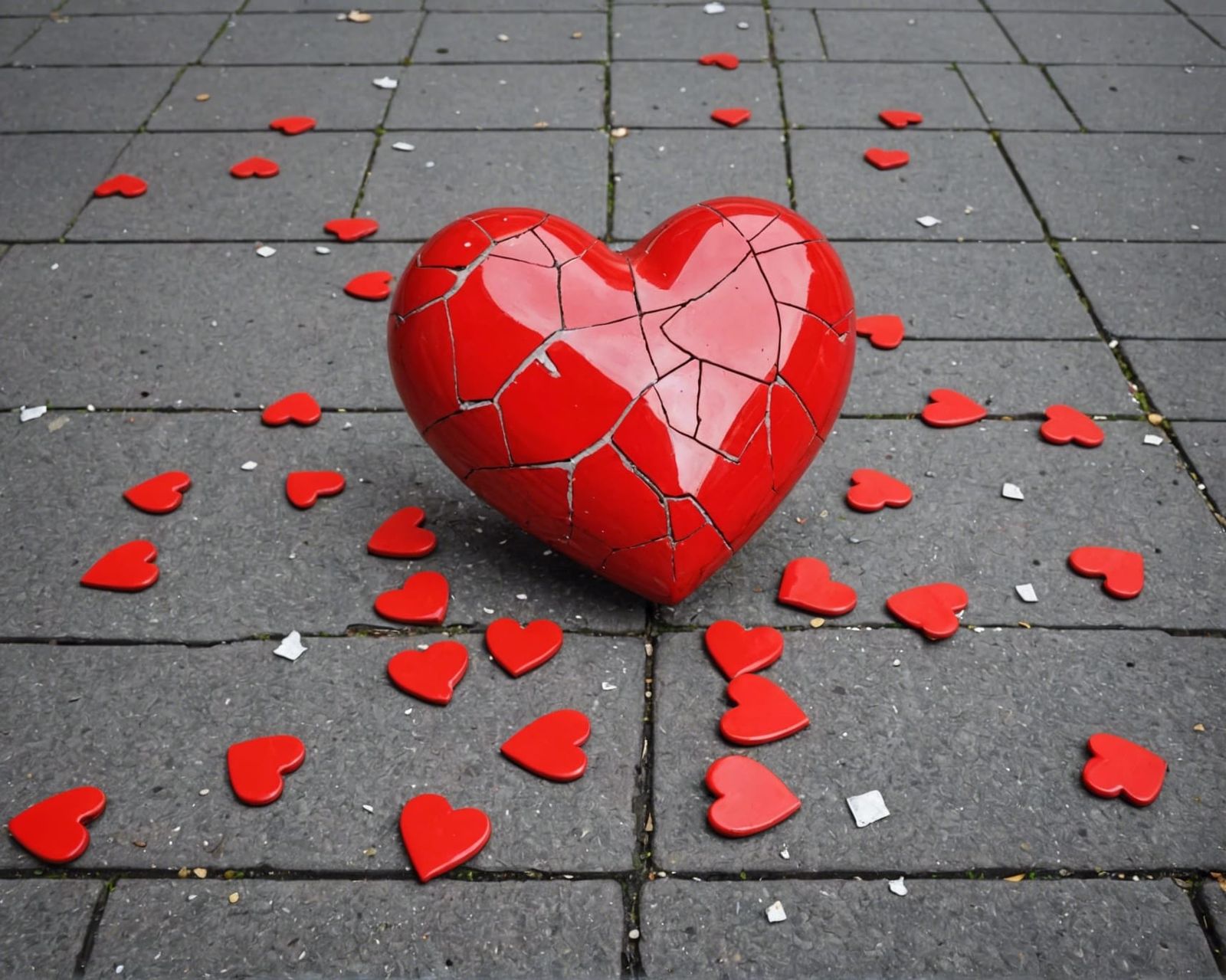 Shattered Red Ceramic Heart Sculpture on Boulevard