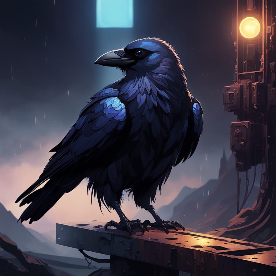 Glowing Crow in Futuristic Dreamscape