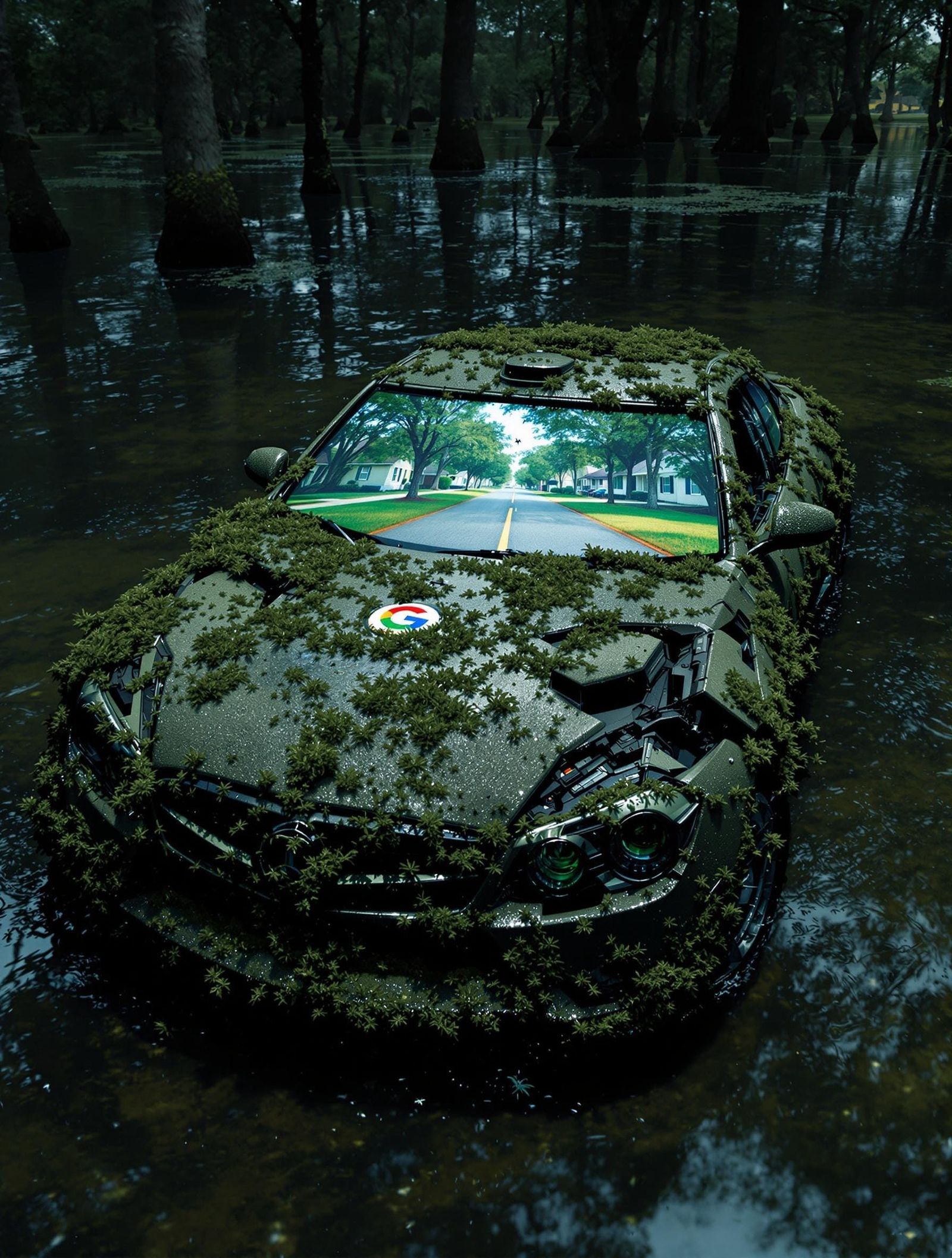 Bayou Street View Car: Digital Entropy and Nature
