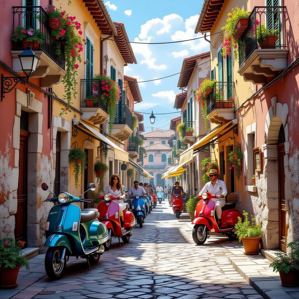 Naples Alley Scene in Detailed Pictorial Style