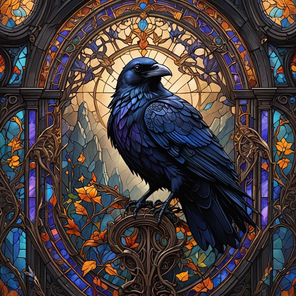 Stained Glass Raven: Detailed Matte Painting