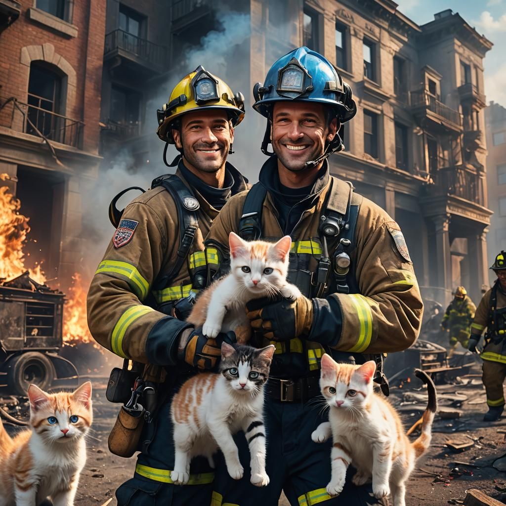 Fireman Rescues Kittens: Fantasy Concept Art