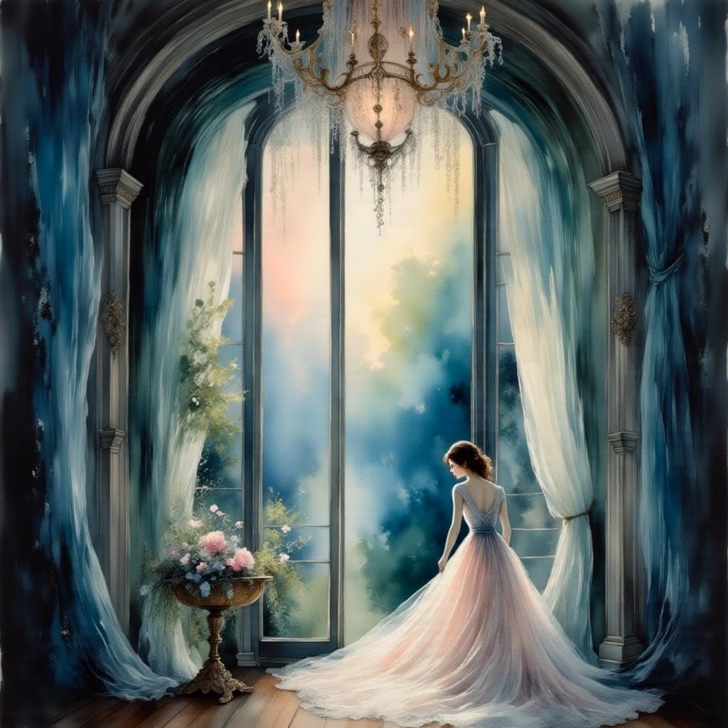 Ethereal Art Nouveau Dreamscape with Heavy Brush Strokes